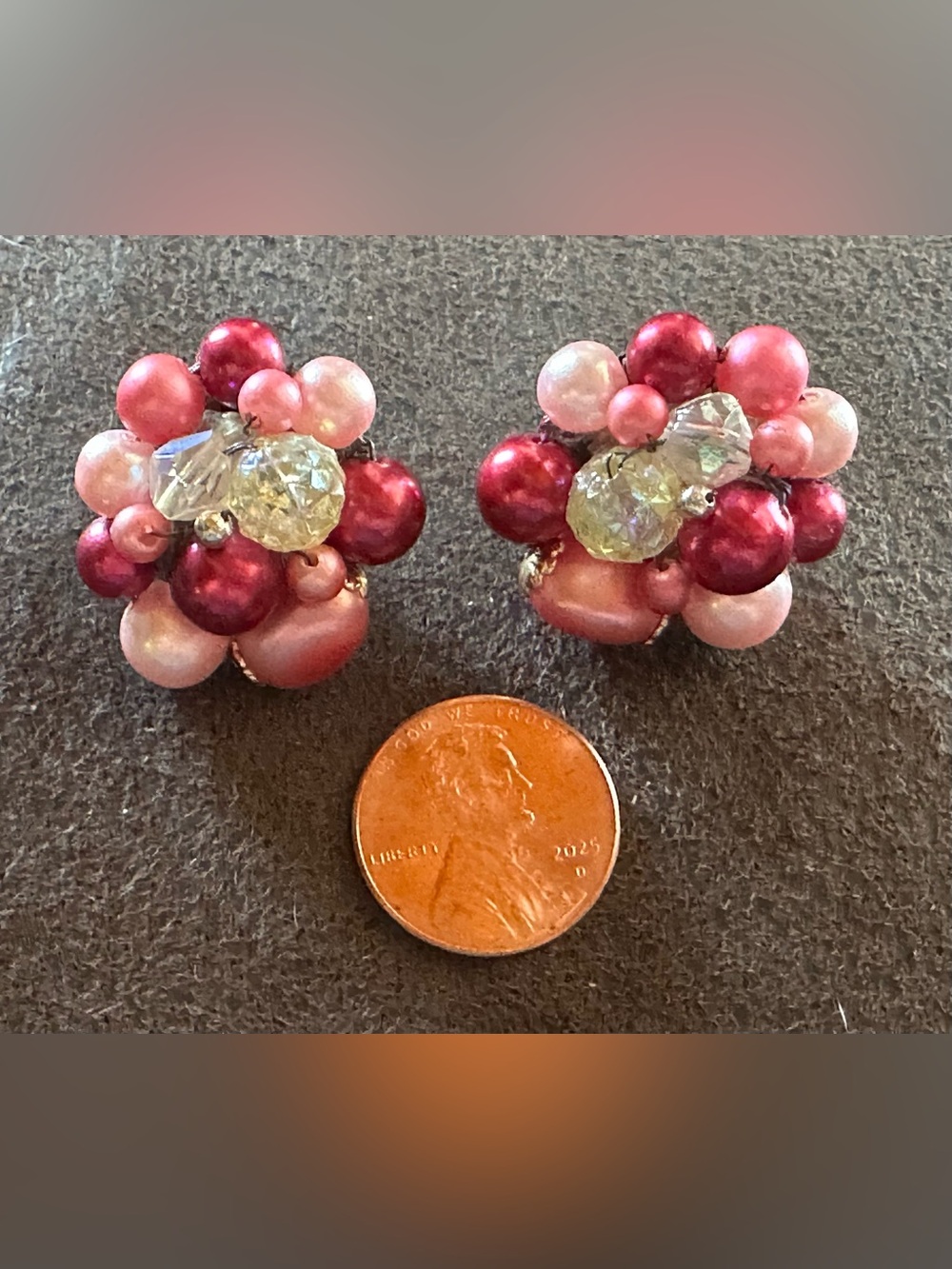 Vintage Laguna Pink Beaded Cluster Earrings for pierced ears from 1960’s
